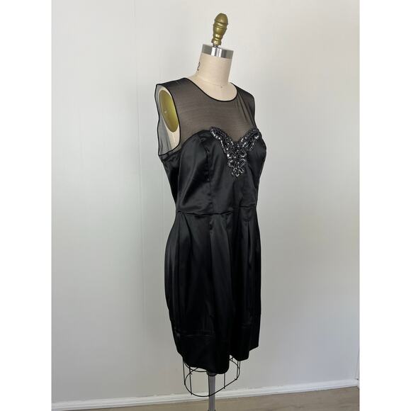 Bisou Bisou NWT Black Sheath Dress 14 Sheer Embroidered Sleeveless LBD - Picture 4 of 15
